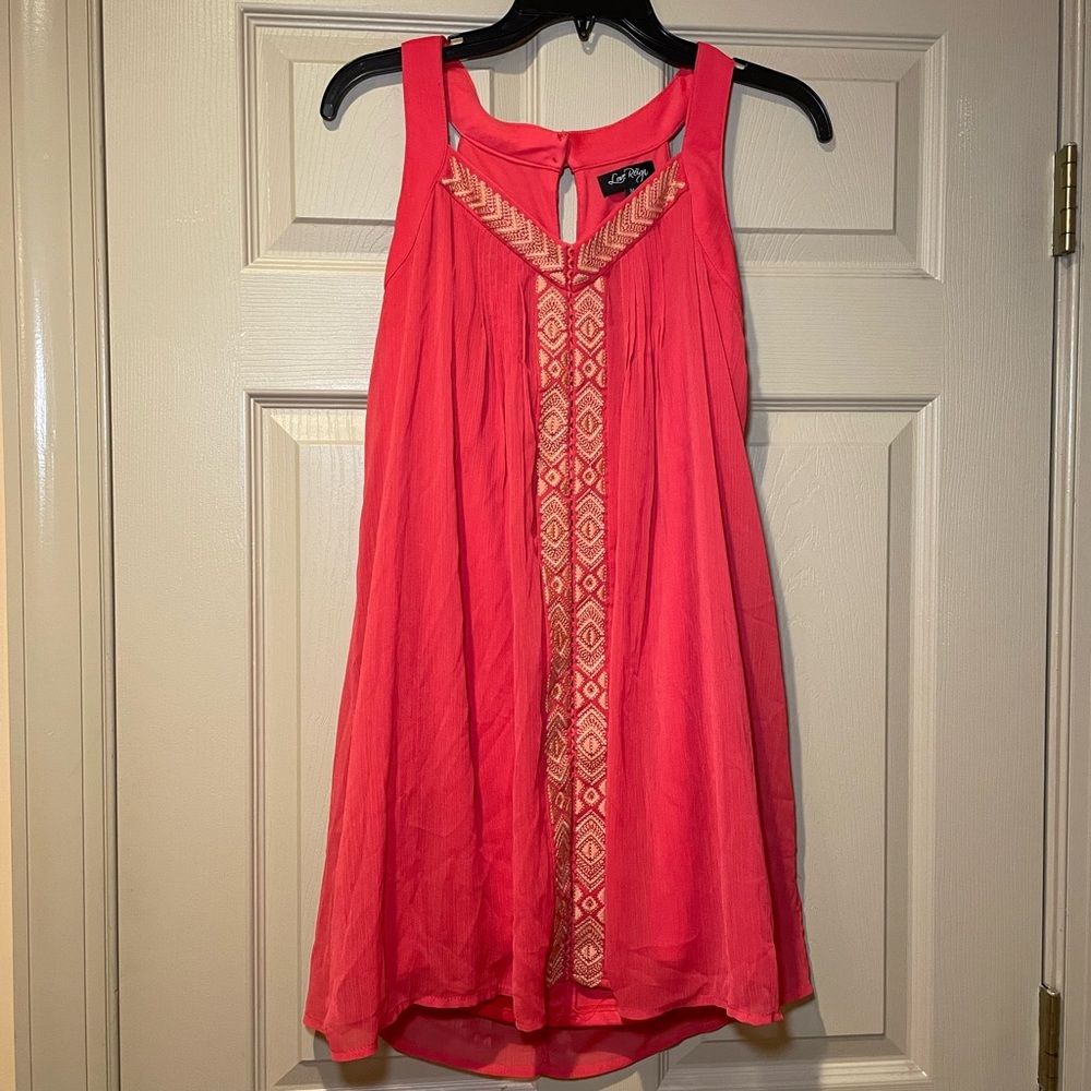 Love Reign Coral/Pink Lined Sleeveless Dress with Patterned Detail, Size Medium